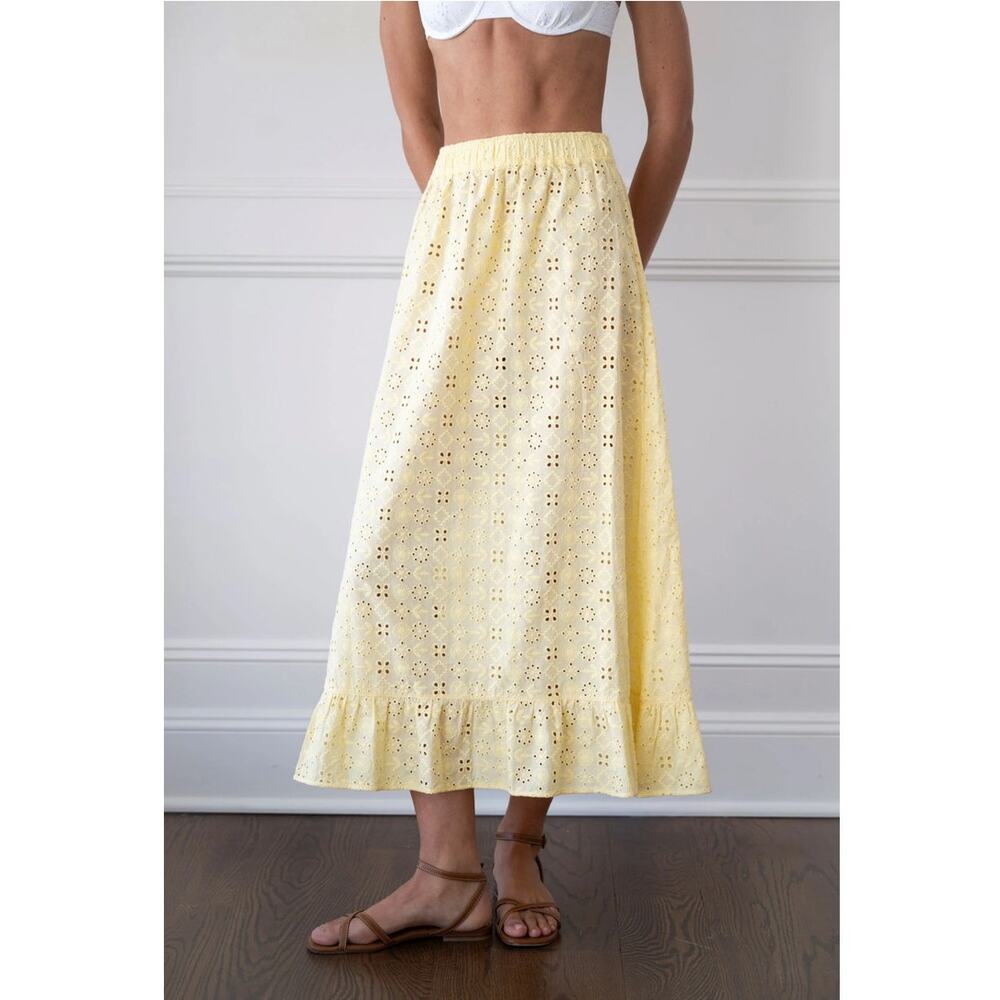 La Maregold | $175 The Isla Skirt Eyelet Midi Cottagecore Butter Yellow Sz Small